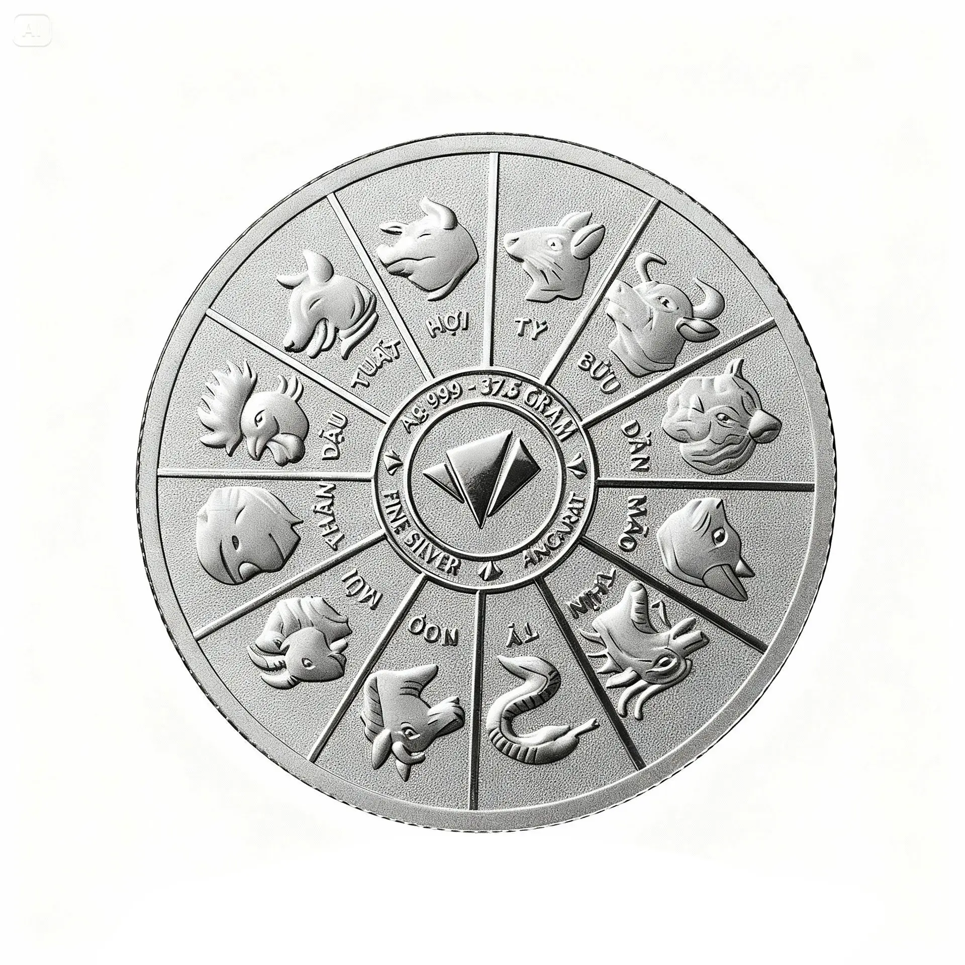 Bạc miếng Song Mã Hưng Thịnh có thiết kế mặt sau vòng tròn 12 con giáp
