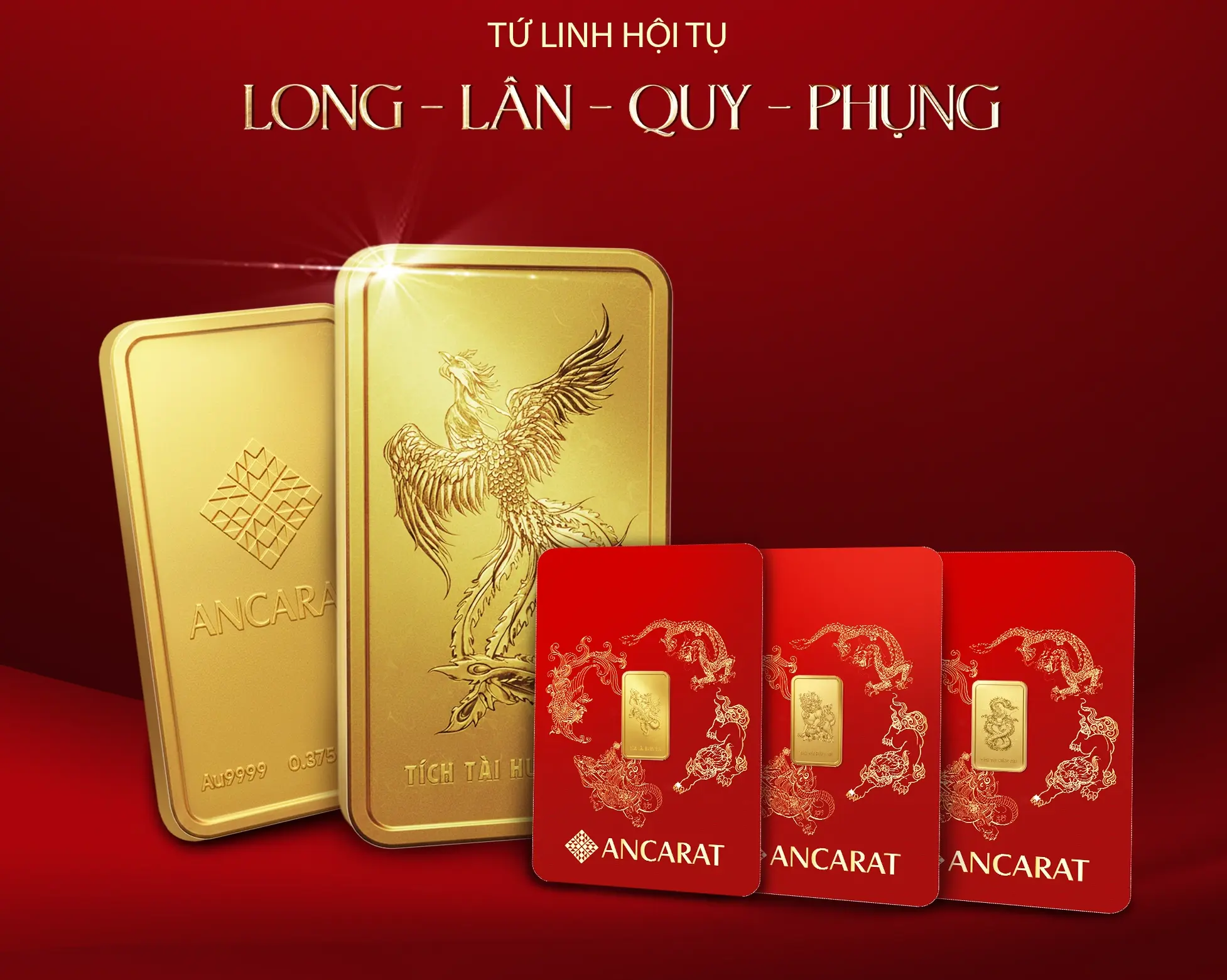 Vàng miếng 1 phân thuộc BST Tứ Linh (Long - Lân - Quy - Phụng) của Ancarat được ép vỉ sang trọng, khắc phục nhược điểm của vàng nhỏ lẻ truyền thống. Vàng miếng 1 phân thuộc BST Tứ Linh (Long - Lân - Quy - Phụng) của Ancarat được ép vỉ sang trọng, khắc phục nhược điểm của vàng nhỏ lẻ truyền thống.