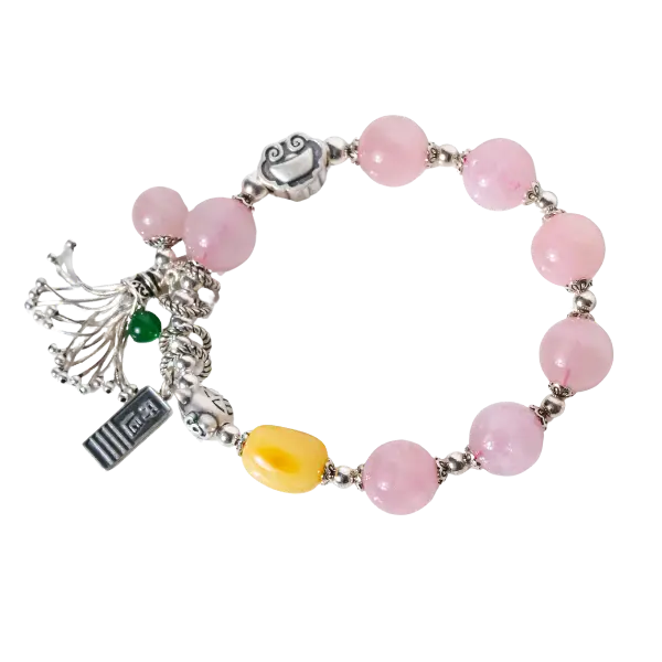 Vòng tay bạc phúc khánh mix đá thạch anh hồng