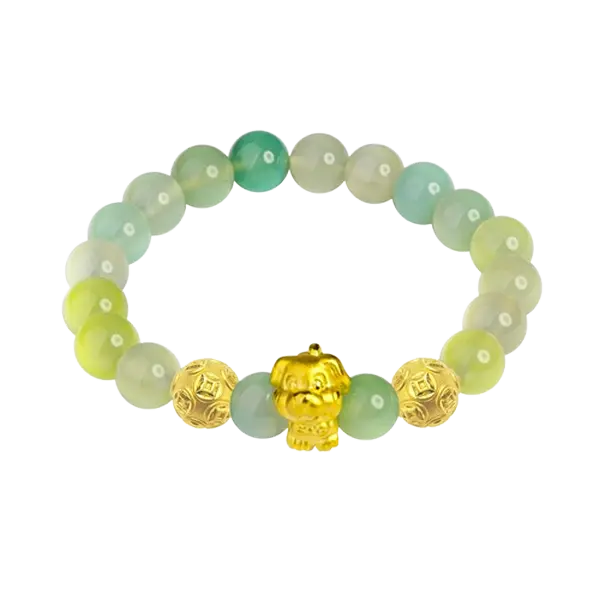 Vòng Đá Phối Charm Vàng 24K Kim Tuất Và Hột Kim Tiền