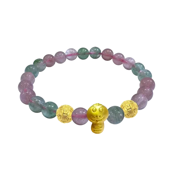 Vòng Đá Phối Charm Vàng 24K Kim Tỵ Và Hột Kim Tiền