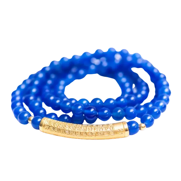 Vòng Tay Đá Mã Não Xanh Dương Phối Lắc Tâm Kinh