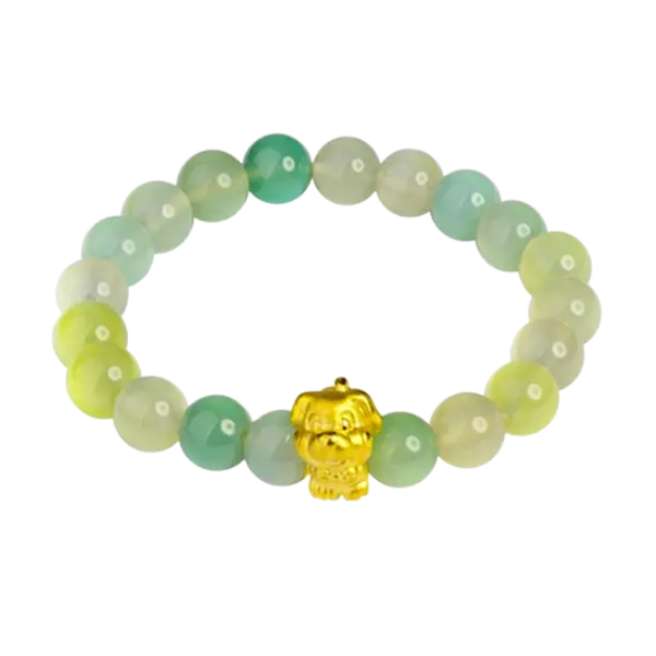 Vòng tay đá thiên nhiên phối charm vàng con giáp Tuất – May mắn