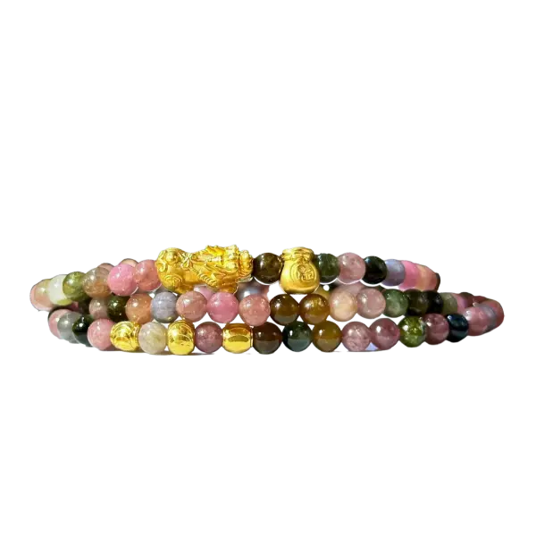 Vòng Tourmaline 3a phối charm Tỳ Hưu Thiên Lộc mix bao đựng tiền