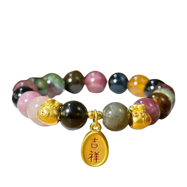 Vòng Tourmaline phối Bao đựng tiền kim tiền mix Mặt dây Như Ý cát tường