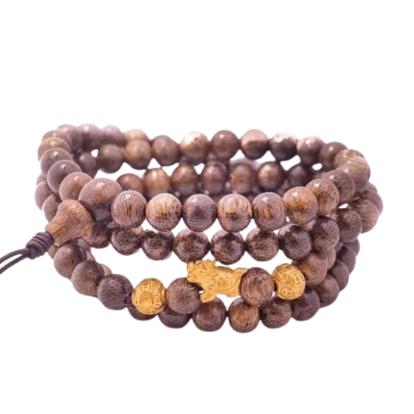 Vòng Trầm Tốc Vườn Mix Charm Vàng 24k Long Quy Kim Tiền