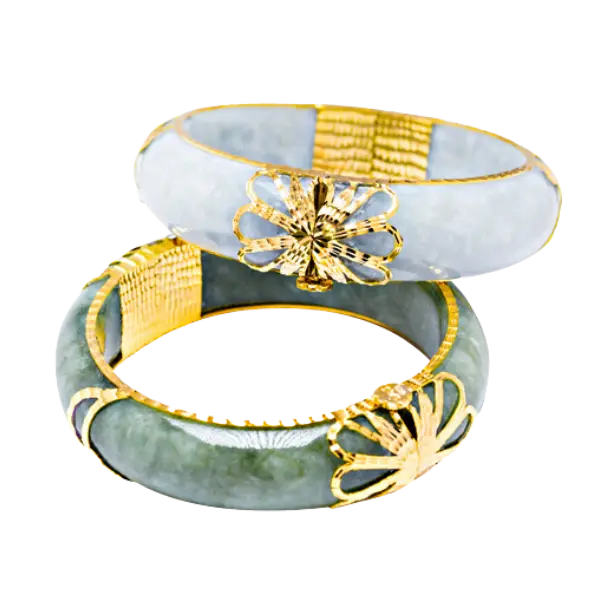 Vòng Cẩm Thạch Bọc Vàng 18K Hoa Cúc – Bình an – Hạnh phúc