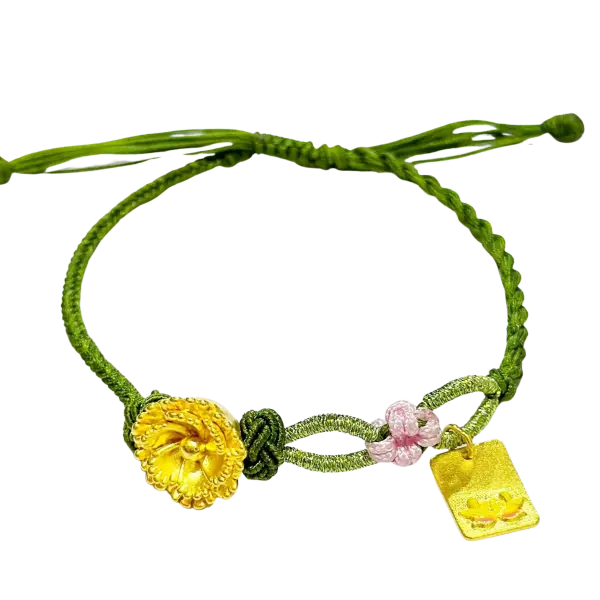 Vòng Tay phối Charm Vàng hoa mai mix Mặt dây Bùa Hoa sen phúc