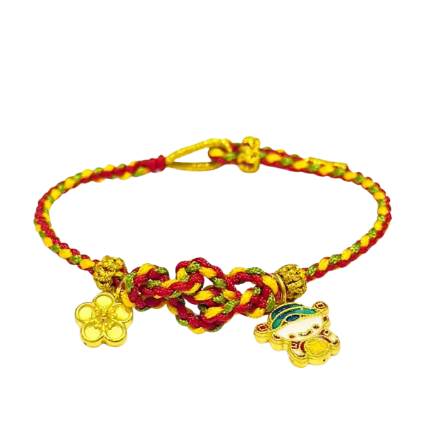 Vòng Tay phối Mặt dây Vàng 24K Hoa mai mix Thần Tài