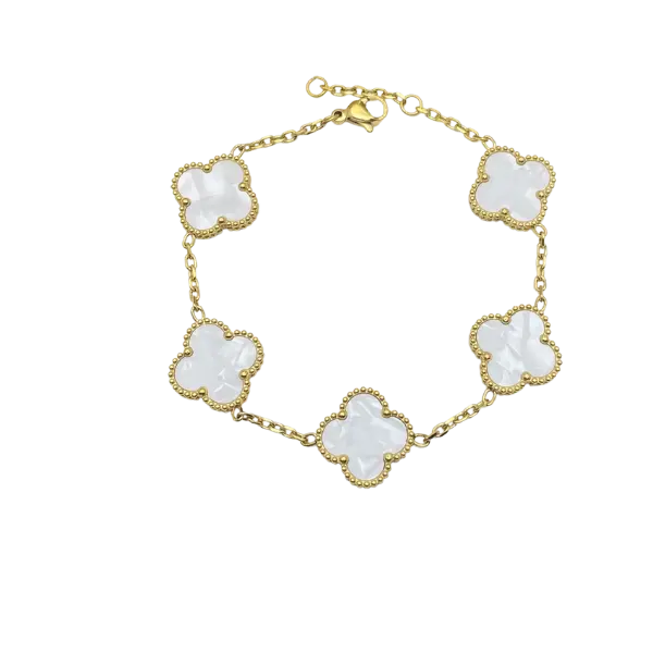 Lắc tay Vàng 18K Golden Leaf 5 hoa 15mm (Bản thường) – Màu trắng