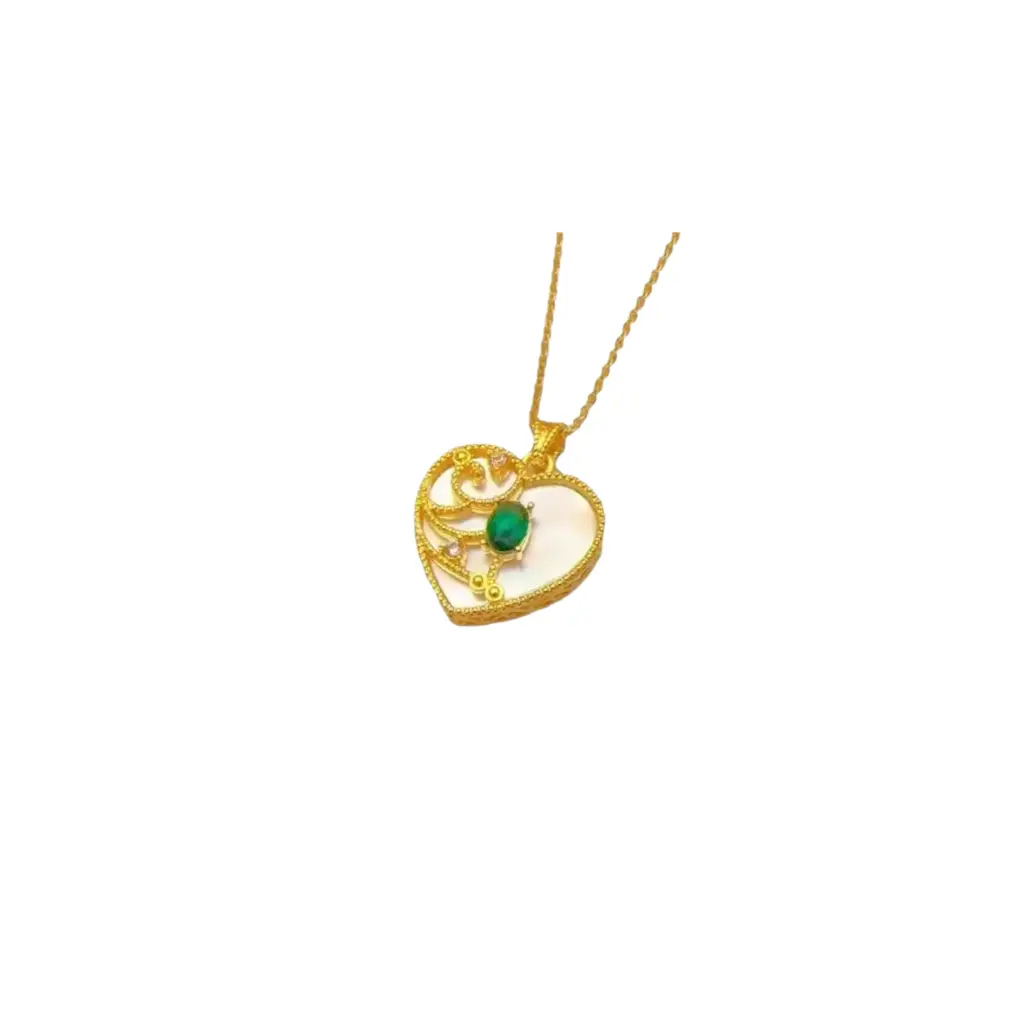 Mặt dây Vàng 18K Golden Heart đính đá xanh lá