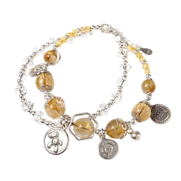 Vòng tay bạc đá thạch anh tóc vàng phối thạch anh trắng mix bạc