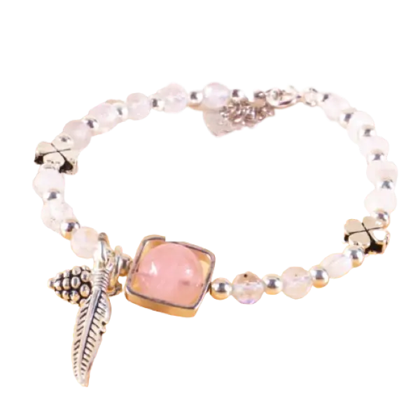 Vòng tay bạc đá Thạch Anh trắng mix Thạch Anh hồng phong thủy – tình duyên