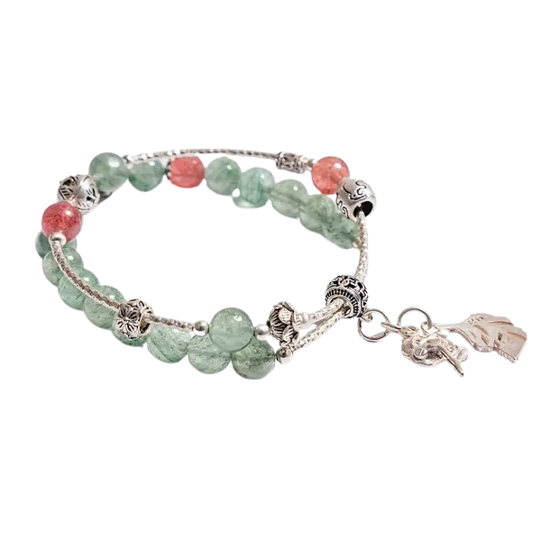 Vòng tay bạc phối đá thạch anh dâu mix bạc