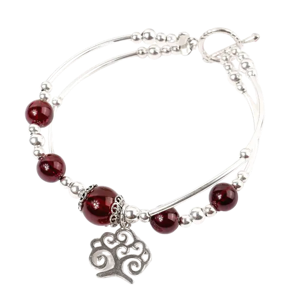 Vòng tay bông tuyết phối đá garnet mix bạc