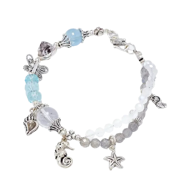 Vòng tay đá aquamarine phối charm hải mã