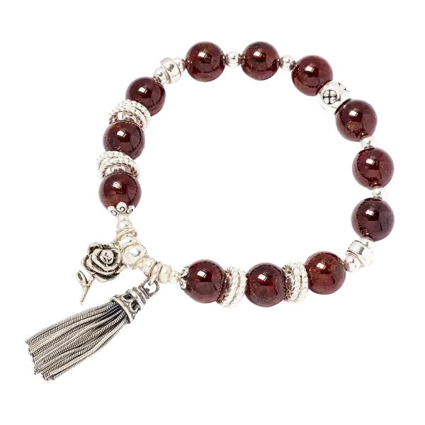 Vòng tay đá Garnet phối charm hoa hồng