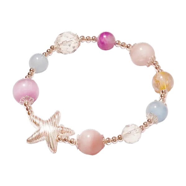 Vòng tay đá Thạch anh đa sắc phối charm ngối sao biển mix bạc