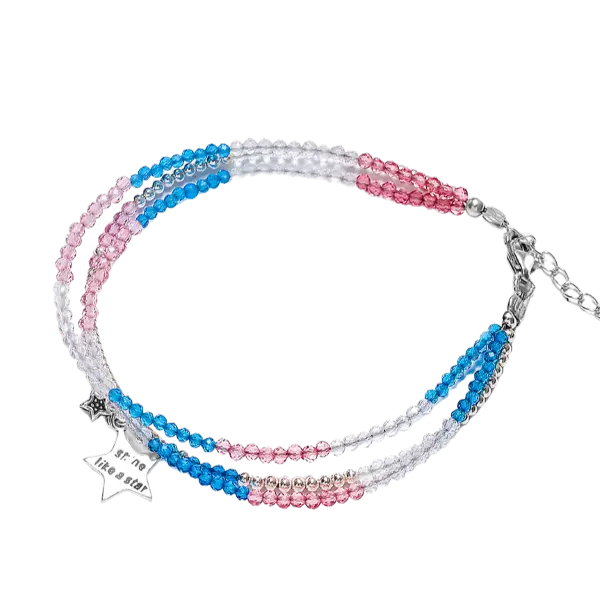 Vòng tay đá Thạch anh phối Ngôi sao bạc mix bạc