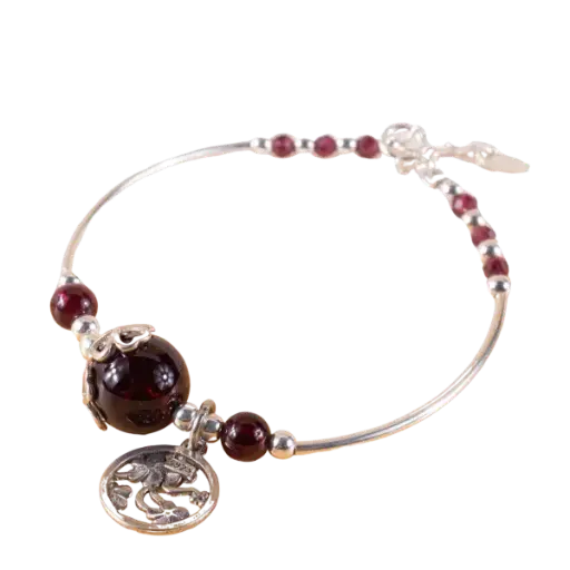 Vòng tay bạc đá Thạch Anh đen mix charm bạc phong thủy