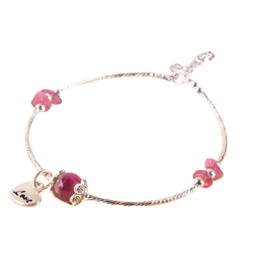 Vòng tay bạc đá Thạch Anh hồng cắt giác phong thủy