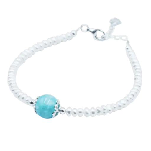 Vòng tay bạc ngọc trai đá Aquamarine mix bạc