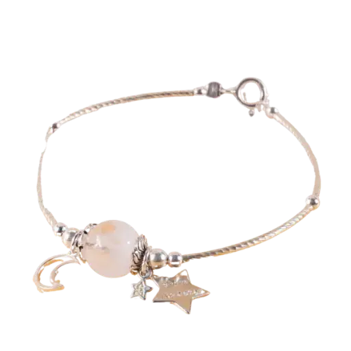 Vòng tay bạc ưu linh trắng mix charm bạc ngôi sao