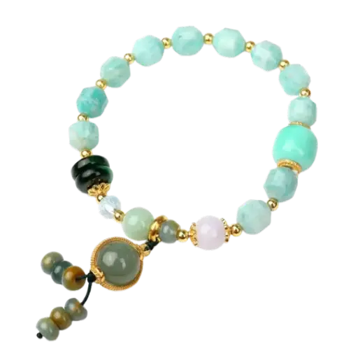 Vòng Tay Đá Amazonite Phối Ngọc Hòa Điền mix bạc