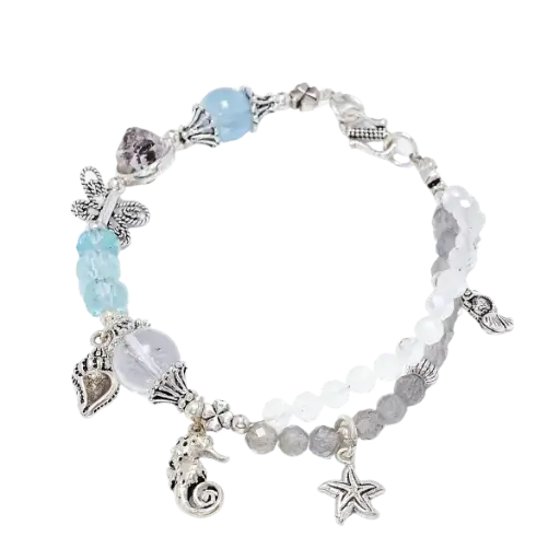 Vòng tay đá aquamarine phối charm hải mã