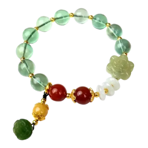 Vòng tay đá Fluorite phối ngọc hòa điền mix bạc