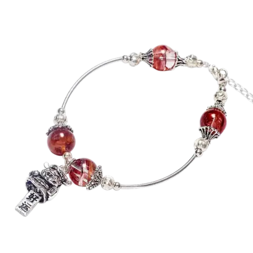 Vòng tay đá Ưu Linh Đỏ phối Chuông mix bạc