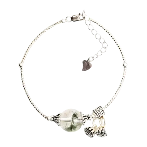 Vòng tay đá ưu linh xanh phối charm bạc phong thủy mix bạc