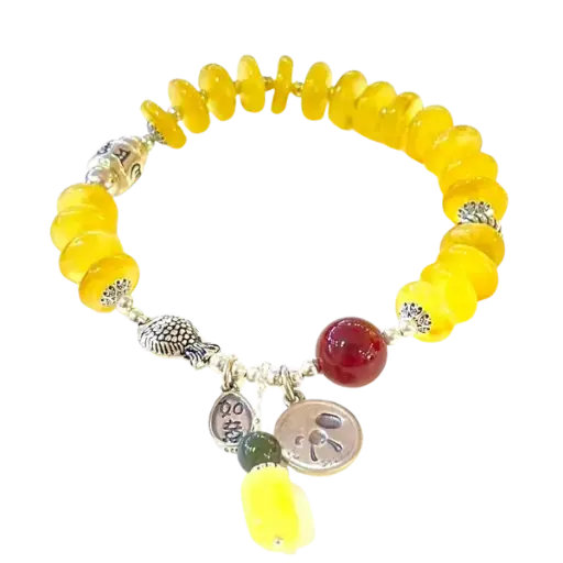 Vòng tay bạc cá chép mix hổ phách bình an