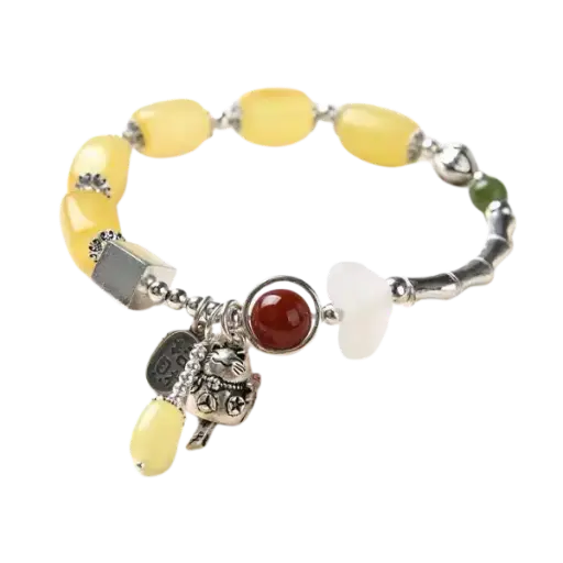 Vòng tay bạc may mắn mix hổ phách