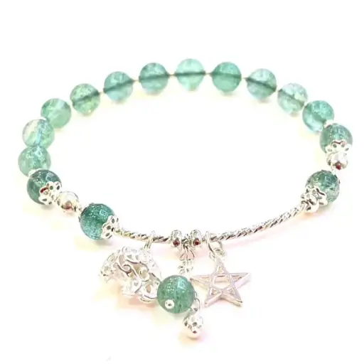 Vòng tay bạc ngôi sao may mắn mix thạch anh dâu xanh