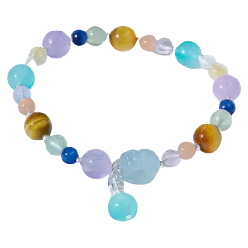 Vòng tay đá thạch anh ngũ hành mix bi bạc