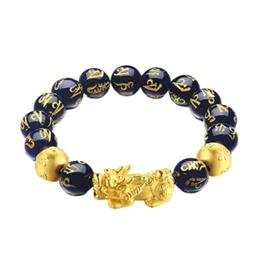 Vòng đá khắc chữ phối Charm Tỳ Hưu vàng 24K