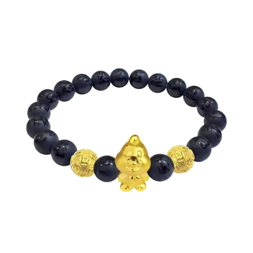 Vòng Đá Phối Charm Vàng 24K Kim Dậu Và Hột Kim Tiền