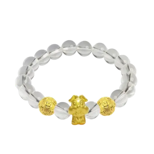 Vòng Đá Phối Charm Vàng 24K Kim Mão Và Hột Kim Tiền