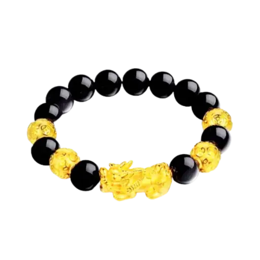 Vòng Đá Phối Vàng 24k Charm Tỳ Hưu Tụ Lộc Và Hột Kim Tiền