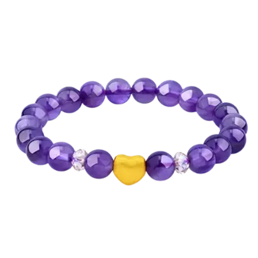 Vòng Đá Thạch Anh Tím Phối Charm Trái Tim Vàng 24K