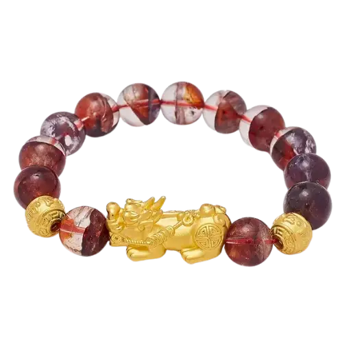 Vòng Đá Ưu Linh Mix Charm Vàng 24k Tỳ Hưu Và Chú Bình An