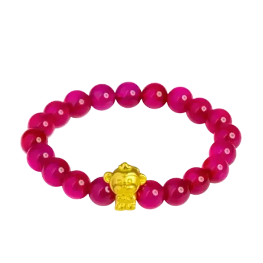 Vòng tay đá thạch anh hồng phối charm vàng con giáp Thân – May mắn