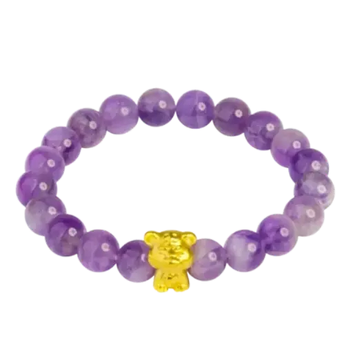 Vòng tay đá thạch anh tím mix charm vàng tuổi Dần – Bình an – May mắn