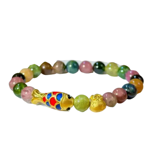 Vòng Tourmaline phối Bao đựng tiền ngôi sao mix Charm Hoa ngư