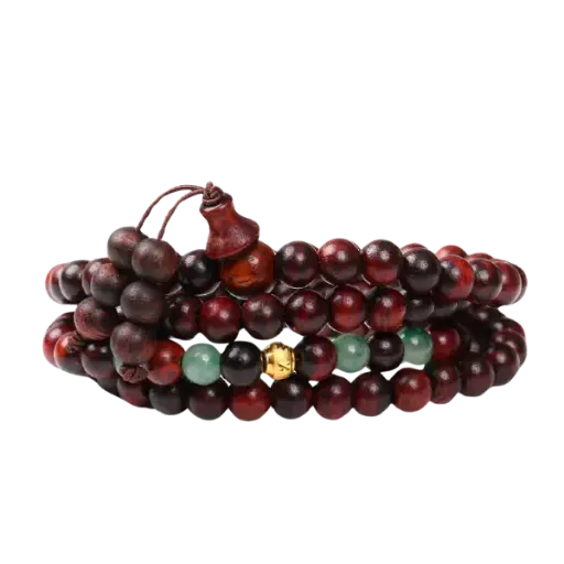 Vòng Gỗ Trầm Sưa Mix Vàng 24k Charm Bi Và Đá Phong Thủy