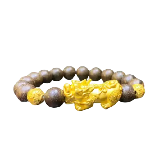 Vòng Trầm hương nâu đen phối Charm Tỳ Hưu tụ lộc mix Kim tiền