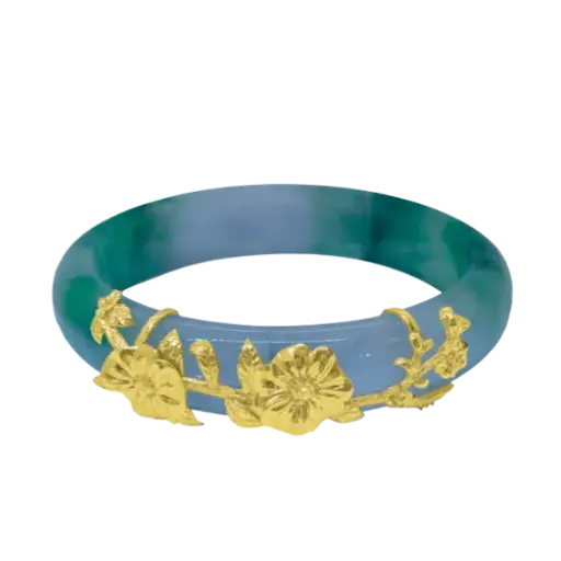 [AG6102.V001.003] Vòng Ngọc Phỉ Thúy Bọc Vàng 18K Dây Hoa