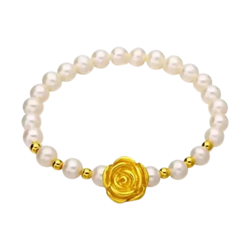 Vòng tay ngọc trai phối hoa hồng mix bi vàng