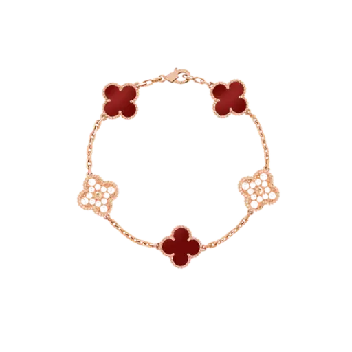 [AG7502.L168.5202] Lắc tay Vàng 18K Golden Leaf 5 hoa 15mm đính đá – Đỏ